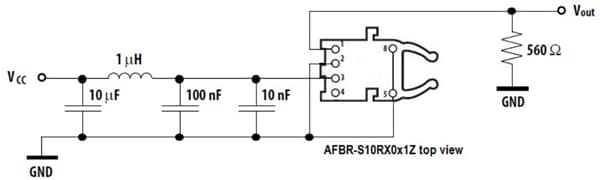 Applikations-Schaltungsdiagramm - Broadcom AFBR-S10RX0x1Z Empfänger